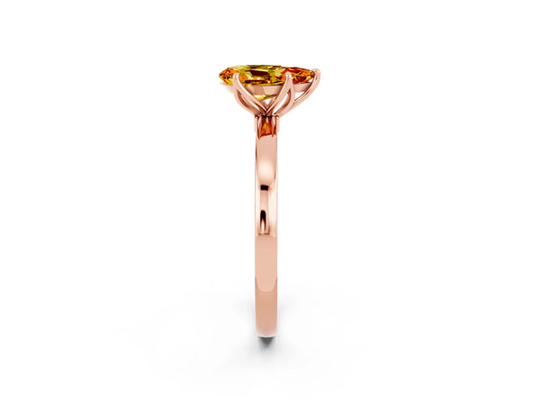 Rose gold Pear Cut Citrine Solitaire Ring with Thin Band and Prong Setting