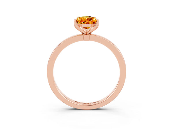 Rose gold Pear Cut Citrine Solitaire Ring with Thin Band and Prong Setting