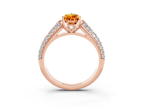 Rose gold Pear Cut Citrine Solitaire Ring with Three-Row Pavé Band and Four-Prong Setting_15
