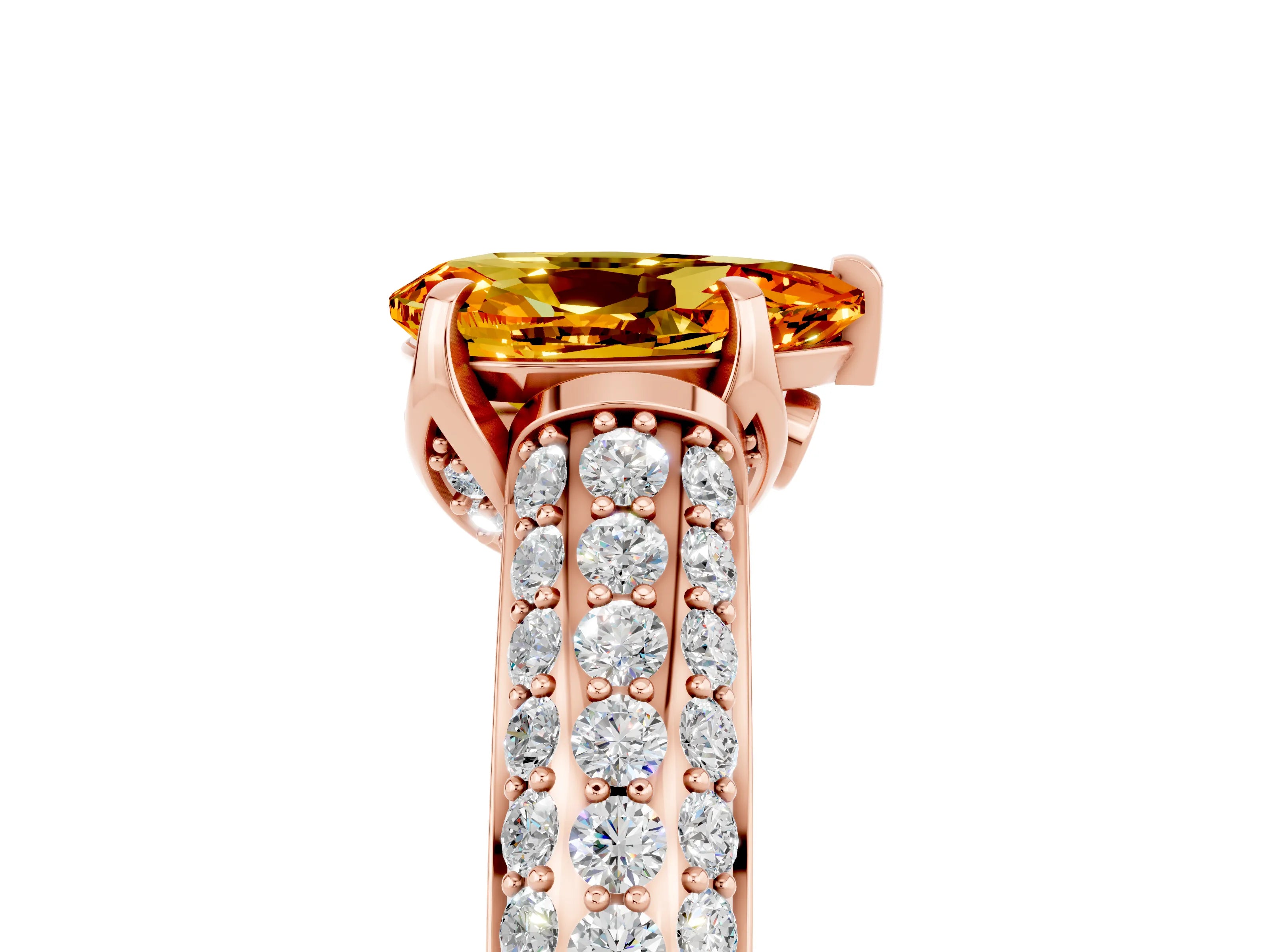 Rose gold Pear Cut Citrine Solitaire Ring with Three-Row Pavé Band and Four-Prong Setting_17