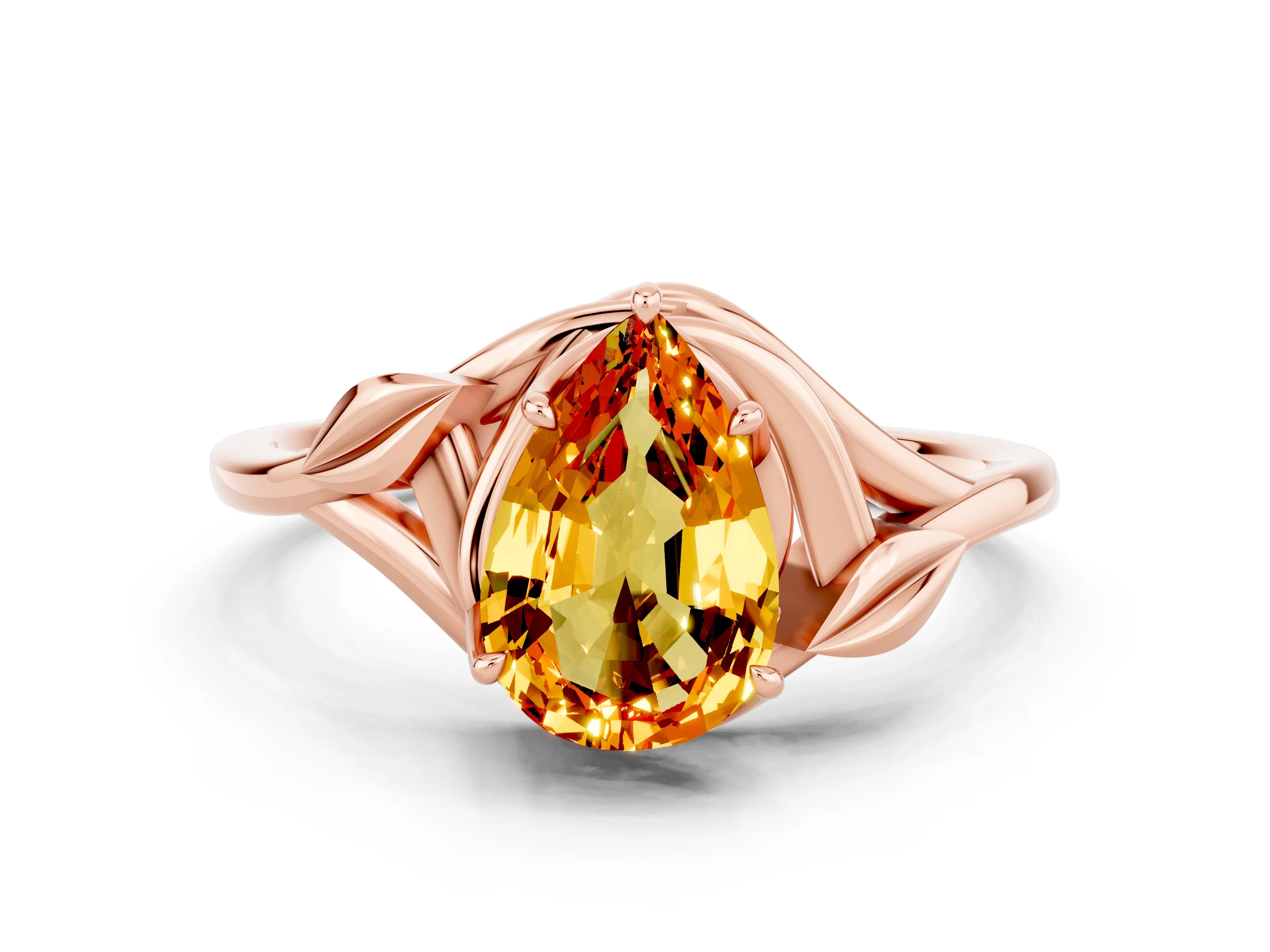 Rose gold Pear Cut Citrine Solitaire Ring with Twist Band and Four-Prong Setting_24