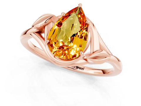 Rose gold Pear Cut Citrine Solitaire Ring with Twist Band and Four-Prong Setting_25
