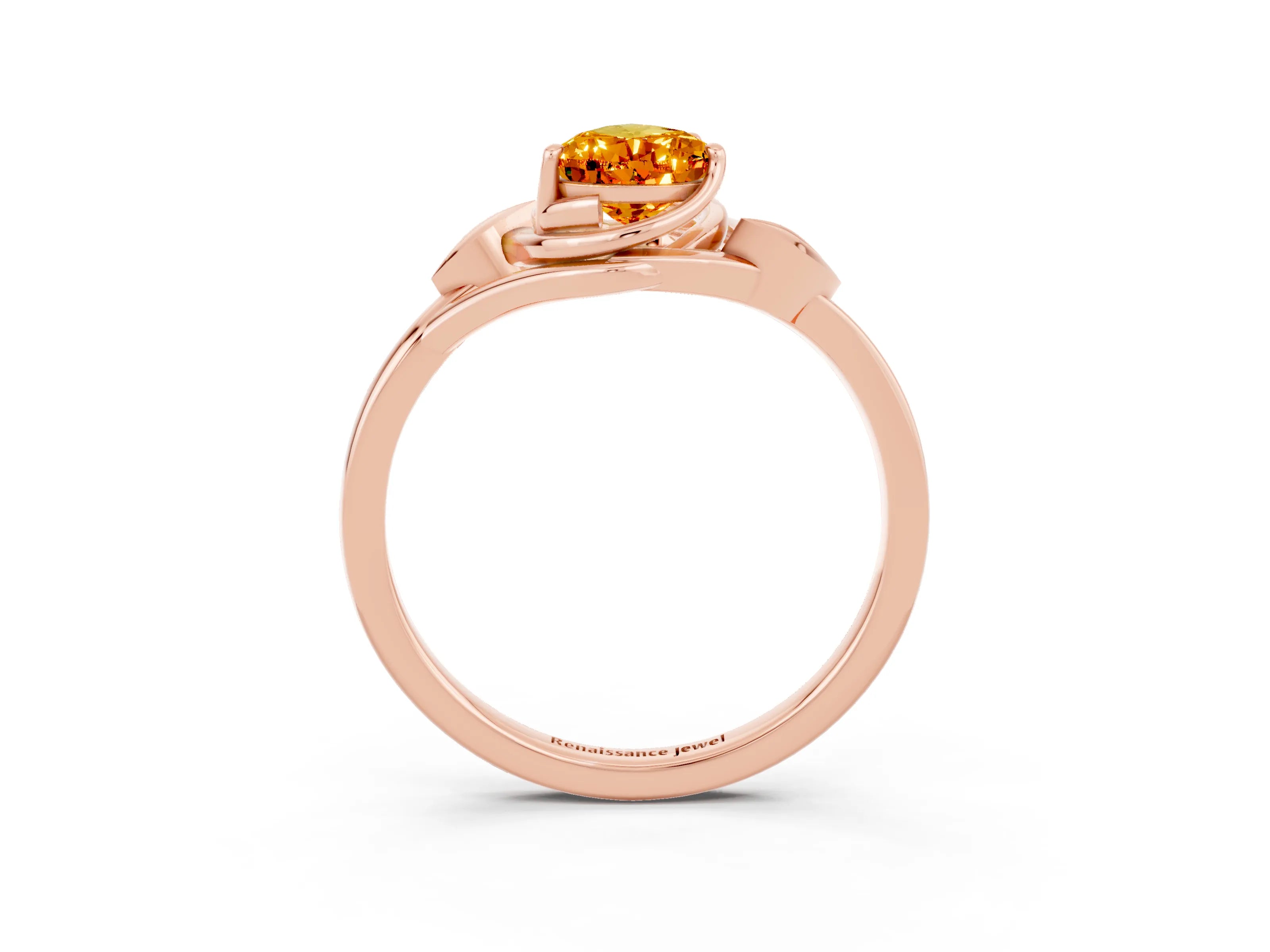 Rose gold Pear Cut Citrine Solitaire Ring with Twist Band and Four-Prong Setting_27