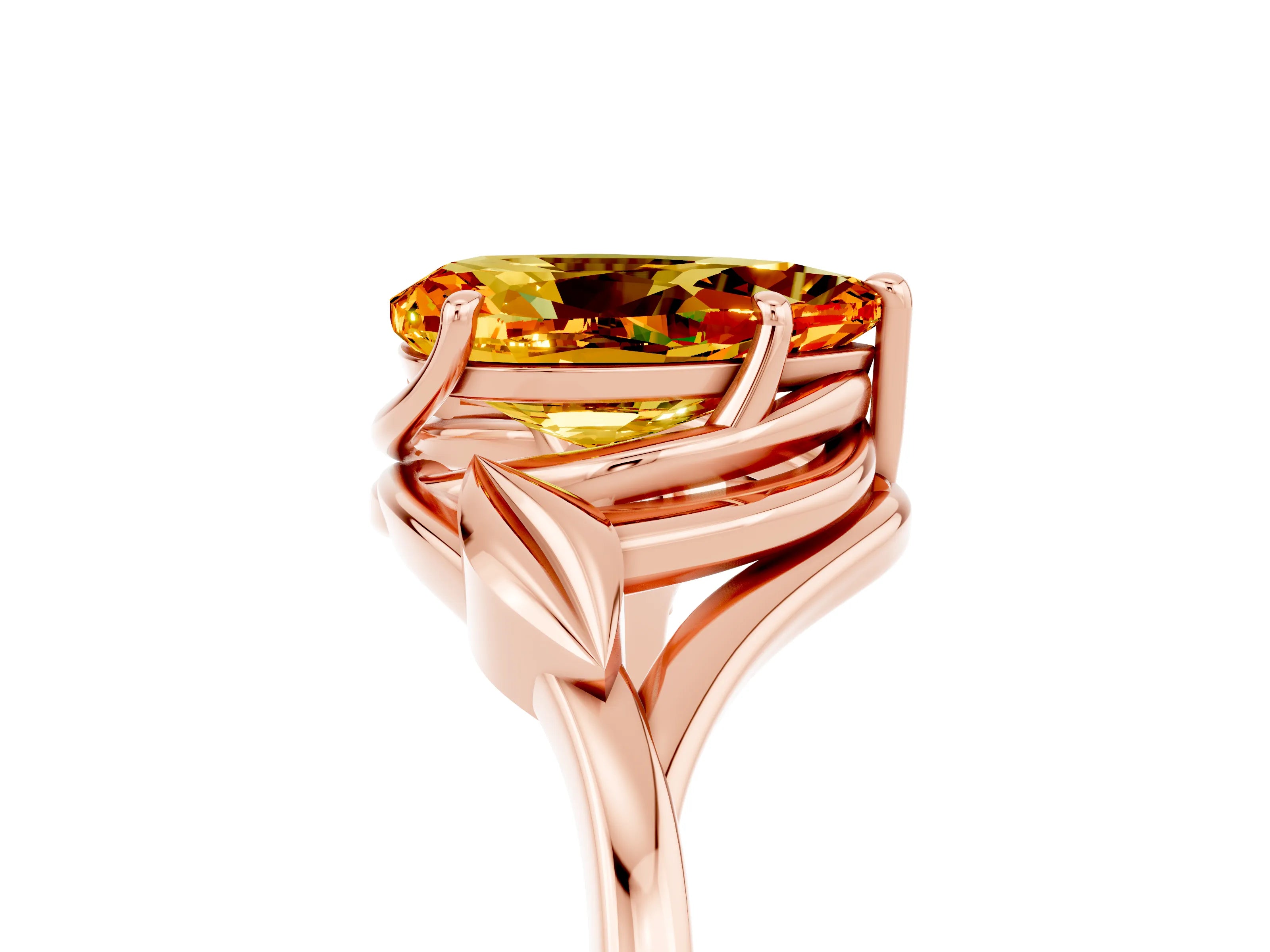 Rose gold Pear Cut Citrine Solitaire Ring with Twist Band and Four-Prong Setting_29