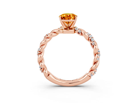 Rose gold Pear Cut Citrine Solitaire Ring with Twisted Band and Pavé Accents_3