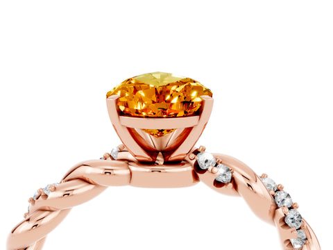 Rose gold Pear Cut Citrine Solitaire Ring with Twisted Band and Pavé Accents_4