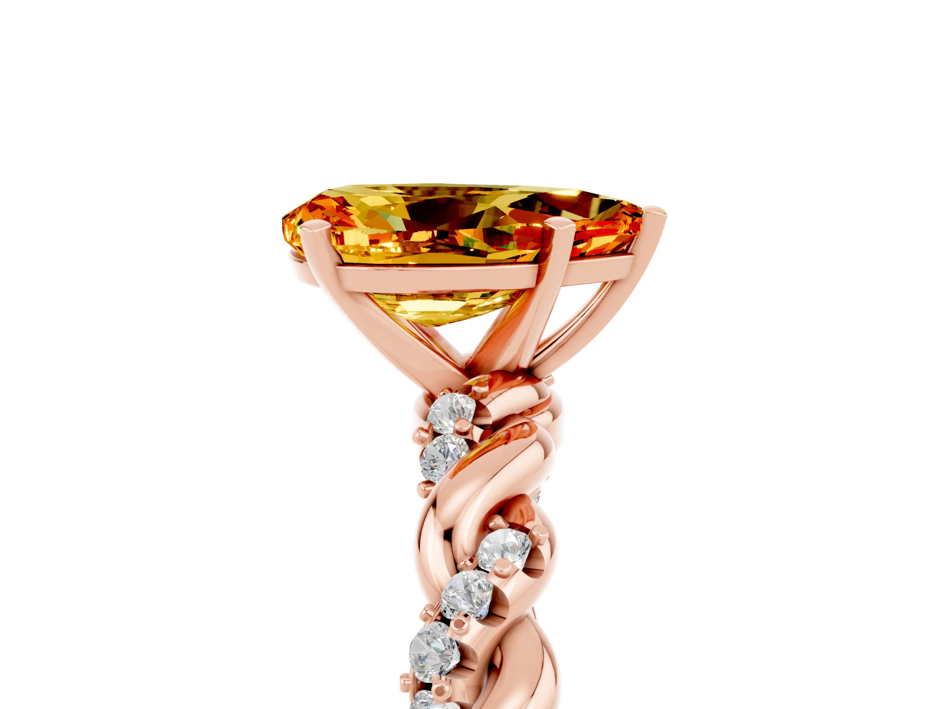 Rose gold Pear Cut Citrine Solitaire Ring with Twisted Band and Pavé Accents_5