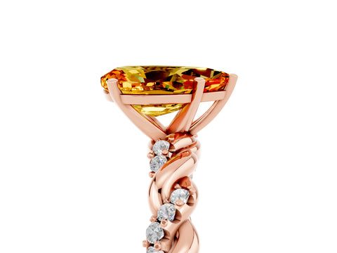 Rose gold Pear Cut Citrine Solitaire Ring with Twisted Band and Pavé Accents_5