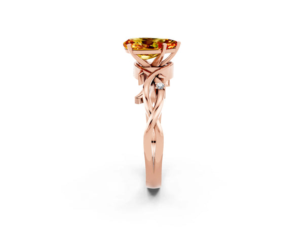 Rose gold Pear Cut Citrine Solitaire Ring with Twisted Band and Prong Setting