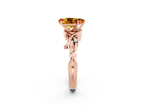 Rose gold Pear Cut Citrine Solitaire Ring with Twisted Band and Prong Setting_2
