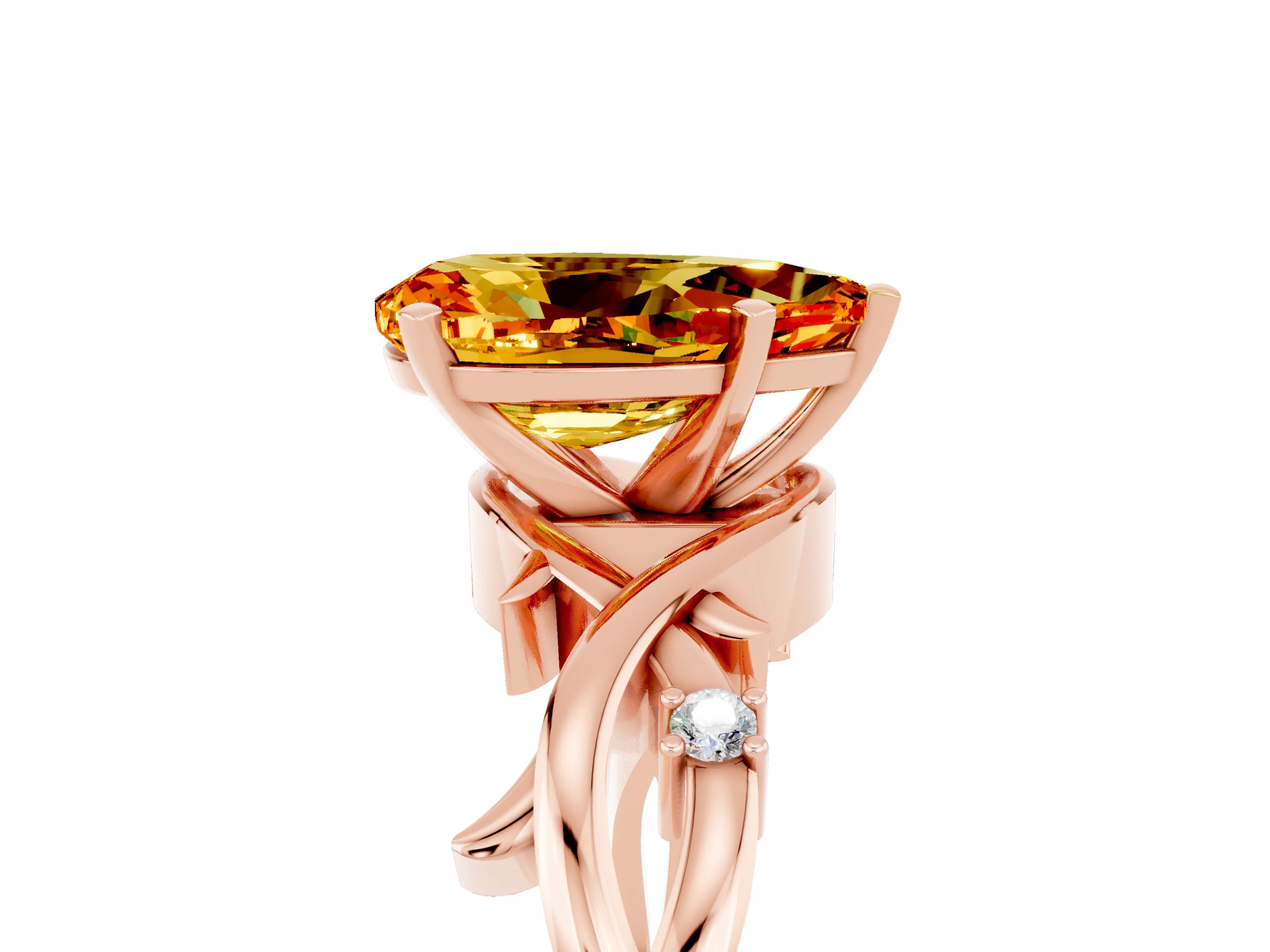 Rose gold Pear Cut Citrine Solitaire Ring with Twisted Band and Prong Setting_5