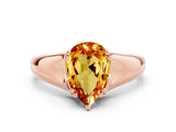 Rose gold Pear Cut Citrine Solitaire Ring with Wide Band and Prong Setting
