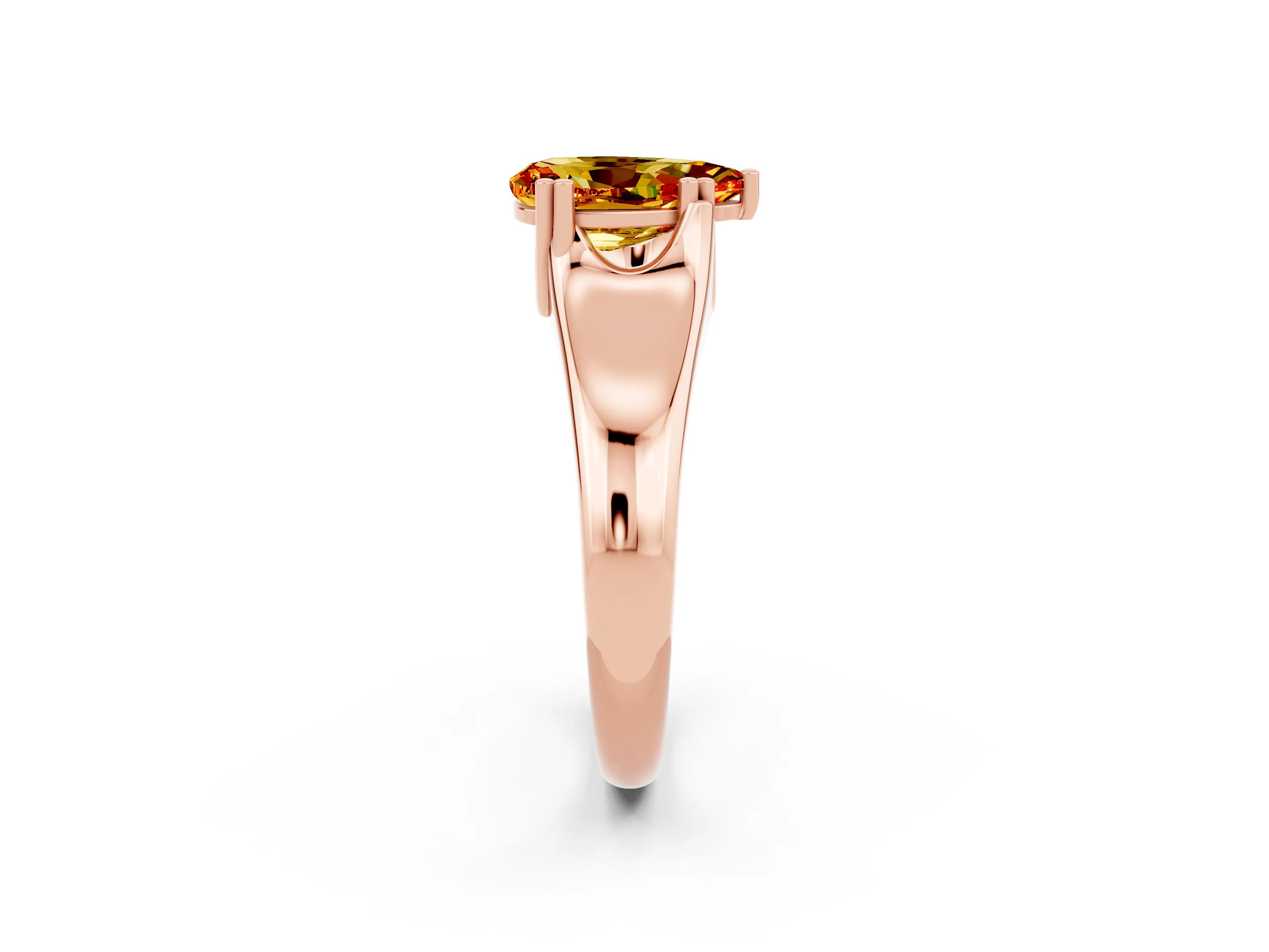 Rose gold Pear Cut Citrine Solitaire Ring with Wide Band and Prong Setting_2