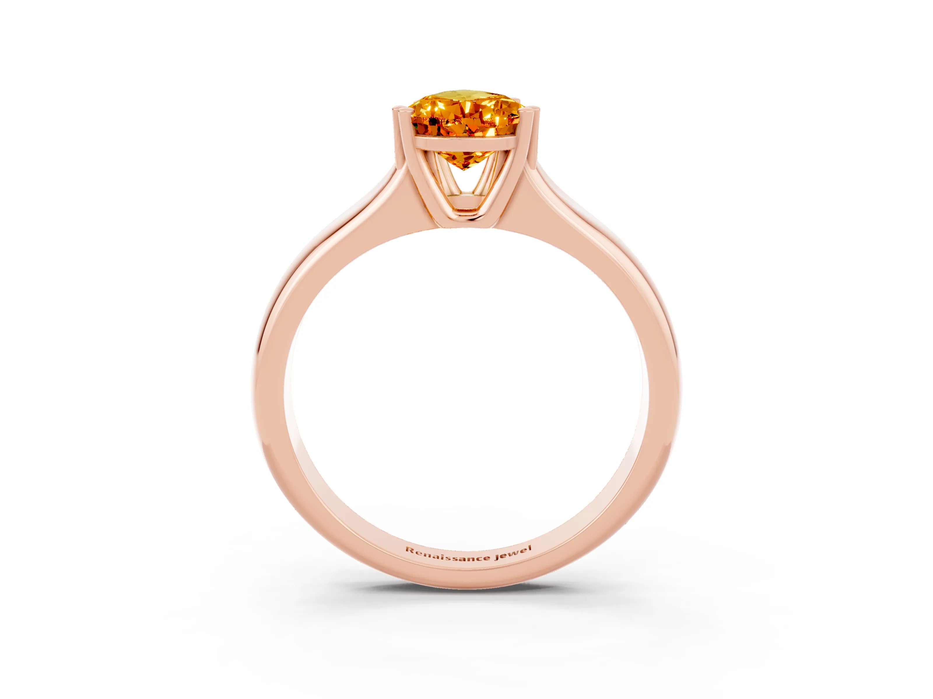 Rose gold Pear Cut Citrine Solitaire Ring with Wide Band and Prong Setting_3