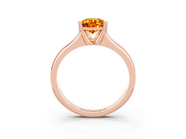 Rose gold Pear Cut Citrine Solitaire Ring with Wide Band and Prong Setting