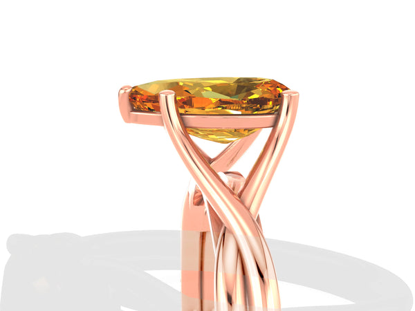 Rose gold Pear Cut Citrine Solitaire Twist Band Prong Setting Ring