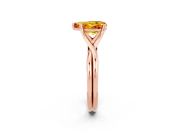 Rose gold Pear Cut Citrine Solitaire Twist Band Prong Setting Ring