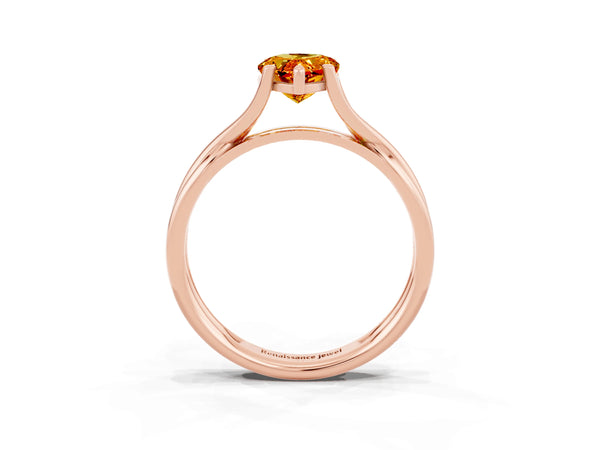 Rose gold Pear Cut Citrine Solitaire Twist Band Prong Setting Ring