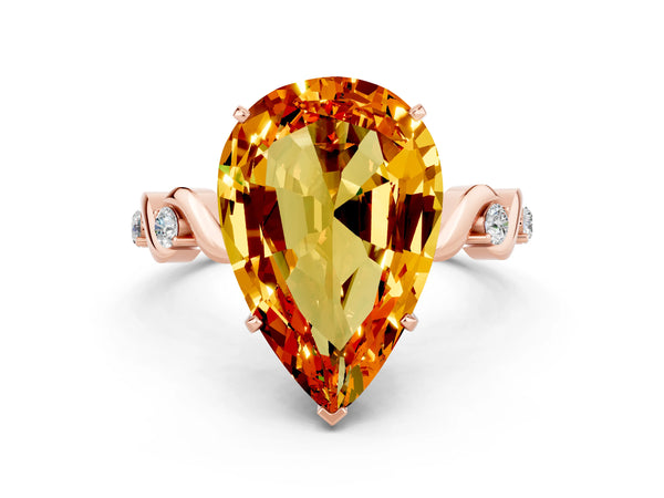 Rose gold Pear Cut Citrine Solitaire Twisted Band with Round  Accents and Prong Setting