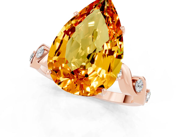 Rose gold Pear Cut Citrine Solitaire Twisted Band with Round  Accents and Prong Setting