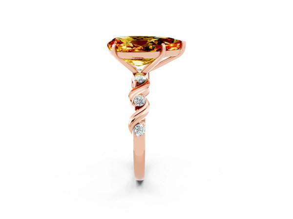 Rose gold Pear Cut Citrine Solitaire Twisted Band with Round  Accents and Prong Setting