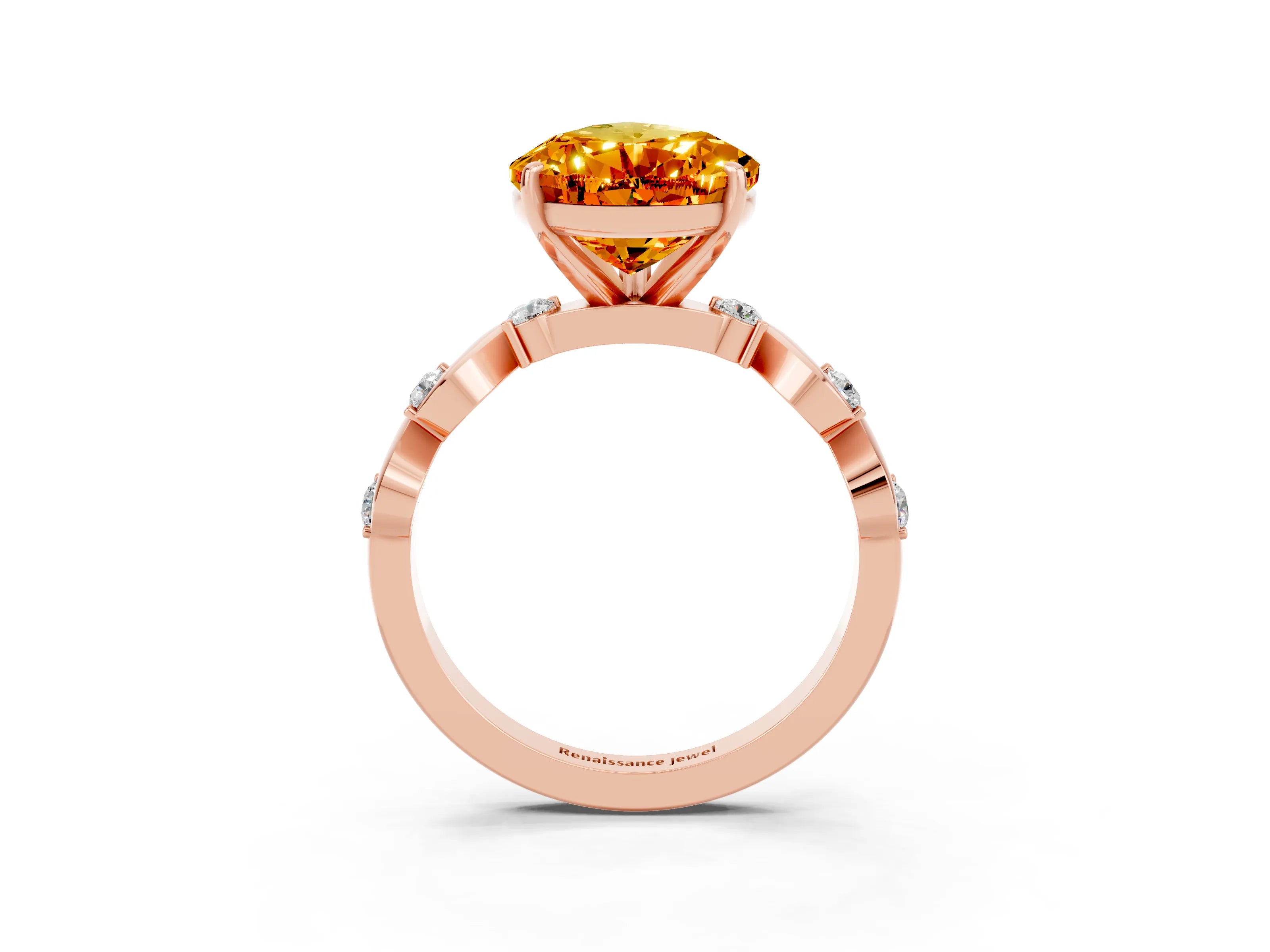 Rose gold Pear Cut Citrine Solitaire Twisted Band with Round  Accents and Prong Setting_15