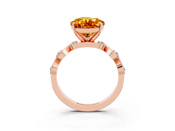 Rose gold Pear Cut Citrine Solitaire Twisted Band with Round  Accents and Prong Setting