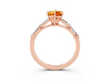 Rose gold Pear Cut Citrine Solitaire with Side Baguettes and Channel Set Band_3