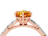 Rose gold Pear Cut Citrine Solitaire with Side Baguettes and Channel Set Band_4