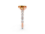 Rose gold Pear Cut Citrine Solitaire with Side Stones, Pave Band, Four-Prong Setting_38