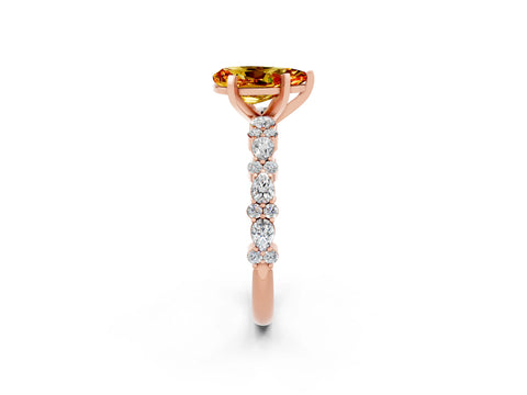 Rose gold Pear Cut Citrine Solitaire with Side Stones, Pave Band, Four-Prong Setting_38