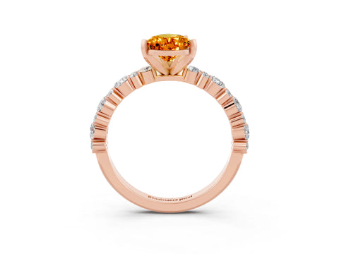 Rose gold Pear Cut Citrine Solitaire with Side Stones, Pave Band, Four-Prong Setting_39