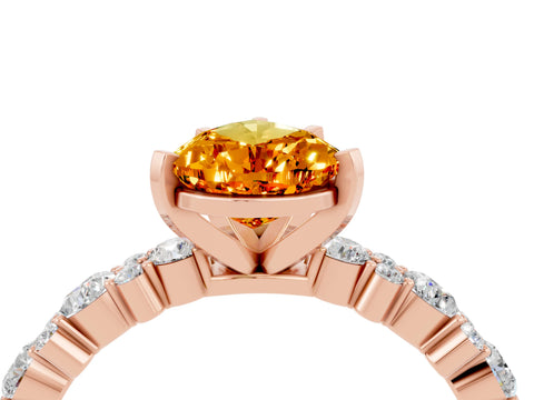 Rose gold Pear Cut Citrine Solitaire with Side Stones, Pave Band, Four-Prong Setting_40