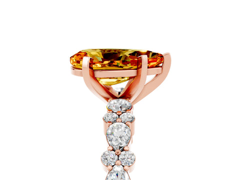 Rose gold Pear Cut Citrine Solitaire with Side Stones, Pave Band, Four-Prong Setting_41