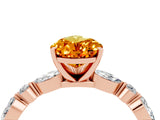 Rose gold Pear Cut Citrine Solitaire with Side Stones on a Pavé Band and Four-Prong Setting_4
