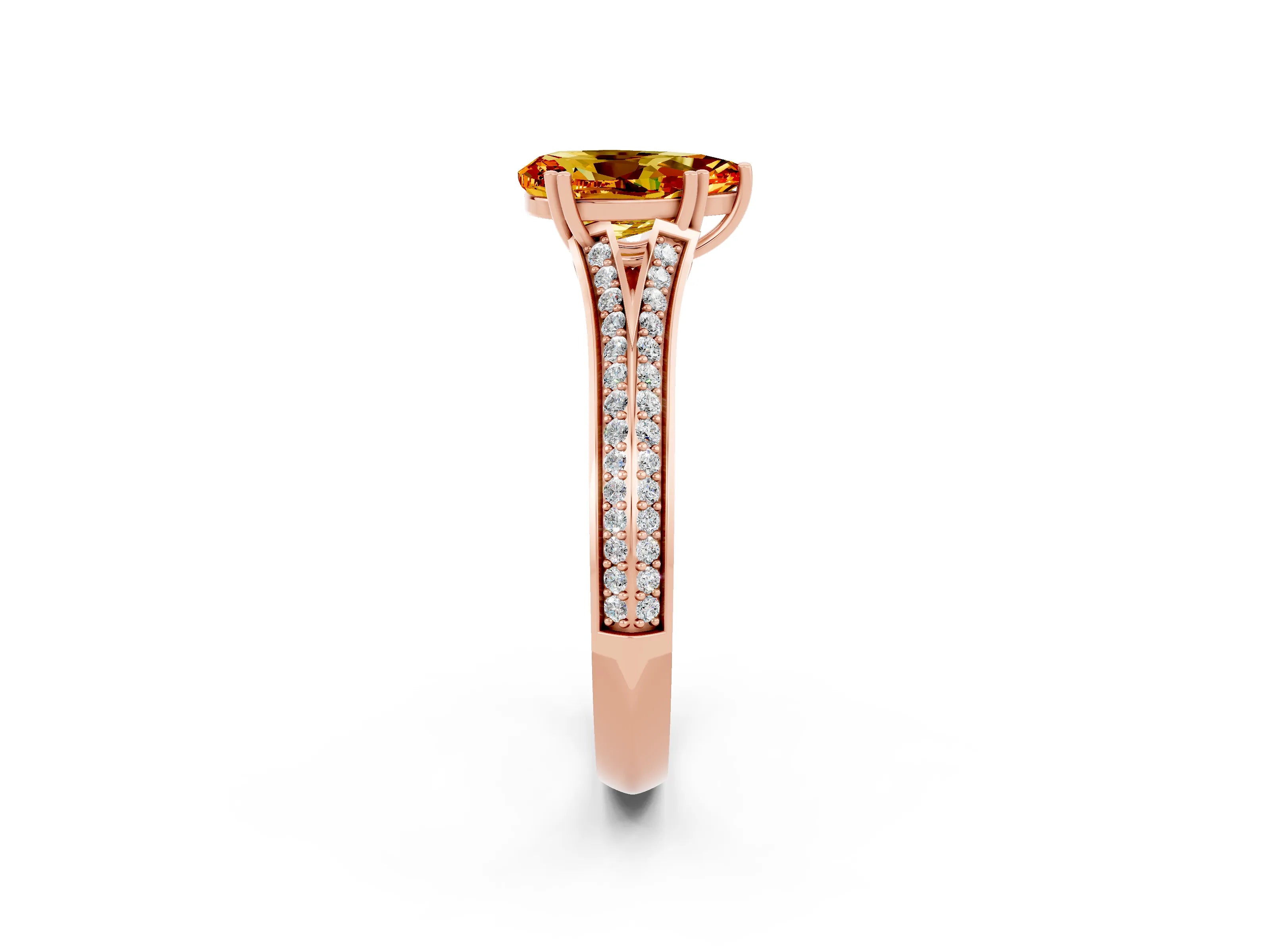 Rose gold Pear Cut Citrine Split Shank Engagement Ring with Pavé Band_2