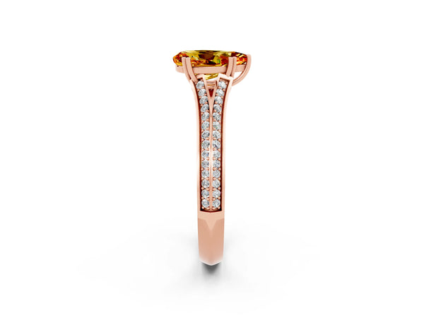 Rose gold Pear Cut Citrine Split Shank Engagement Ring with Pavé Band