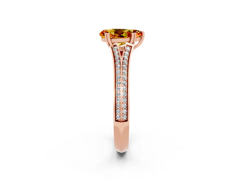 Rose gold Pear Cut Citrine Split Shank Engagement Ring with Pavé Band_2