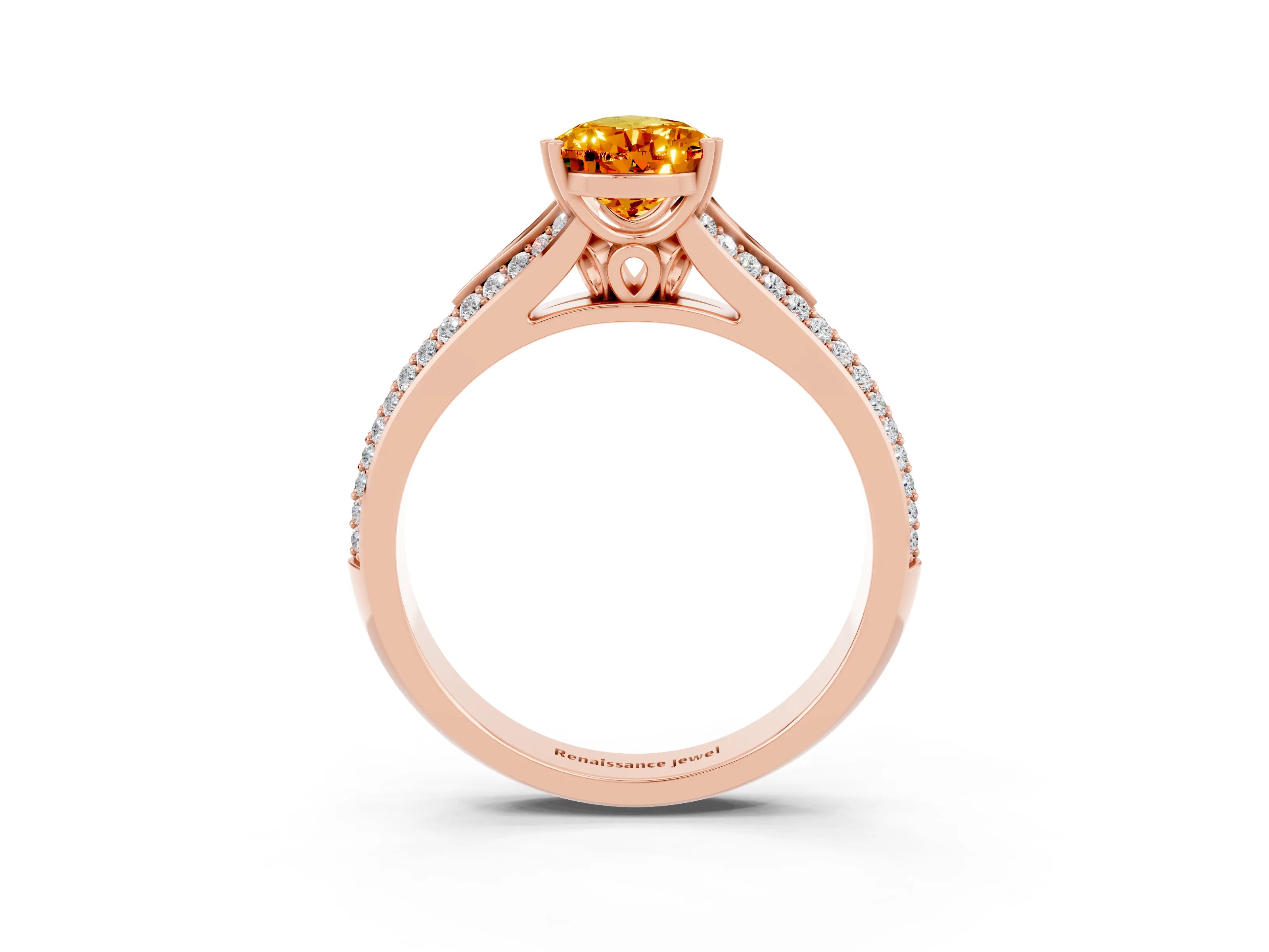 Rose gold Pear Cut Citrine Split Shank Engagement Ring with Pavé Band_3
