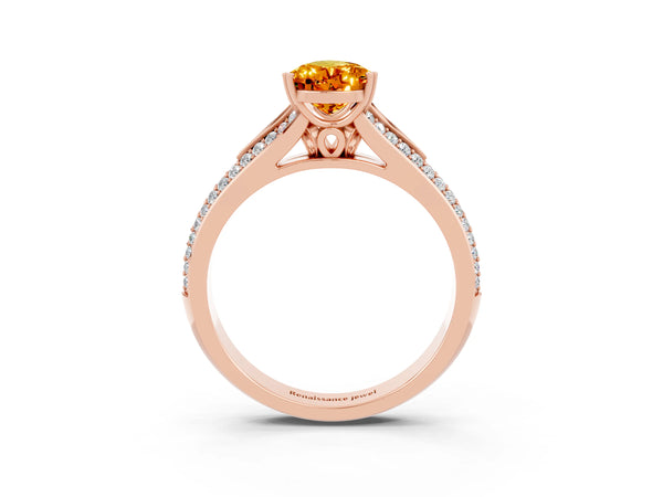 Rose gold Pear Cut Citrine Split Shank Engagement Ring with Pavé Band