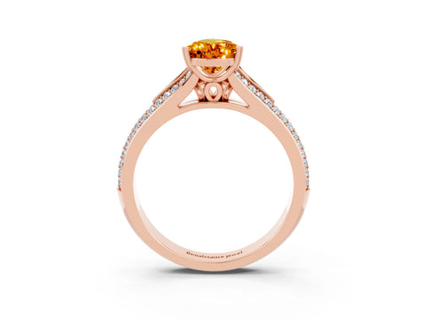 Rose gold Pear Cut Citrine Split Shank Engagement Ring with Pavé Band_3