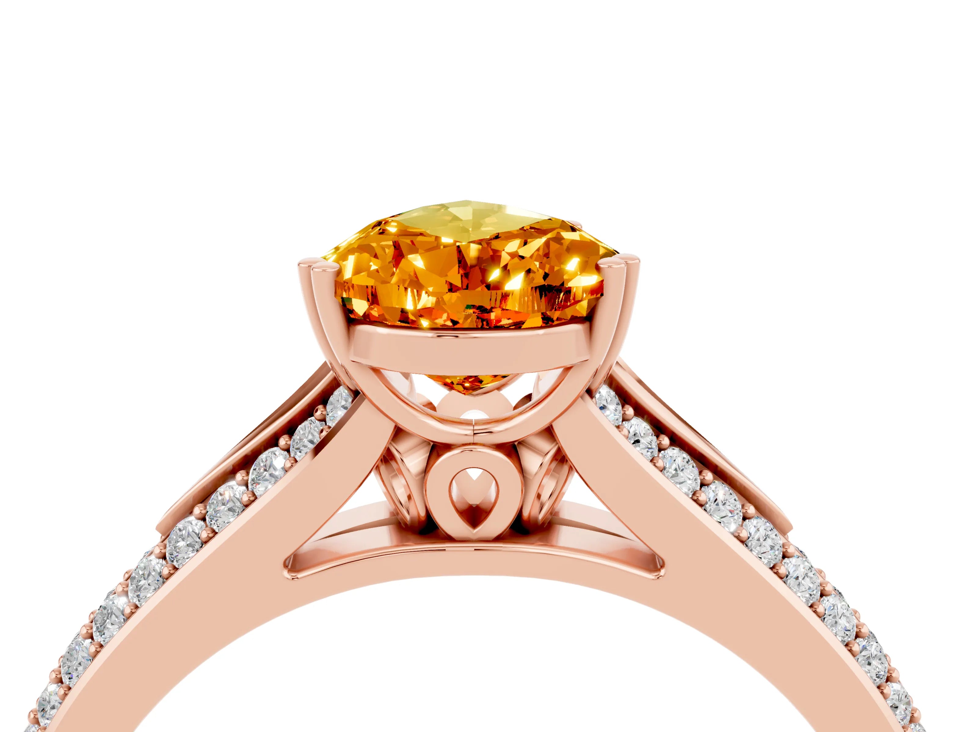 Rose gold Pear Cut Citrine Split Shank Engagement Ring with Pavé Band_4