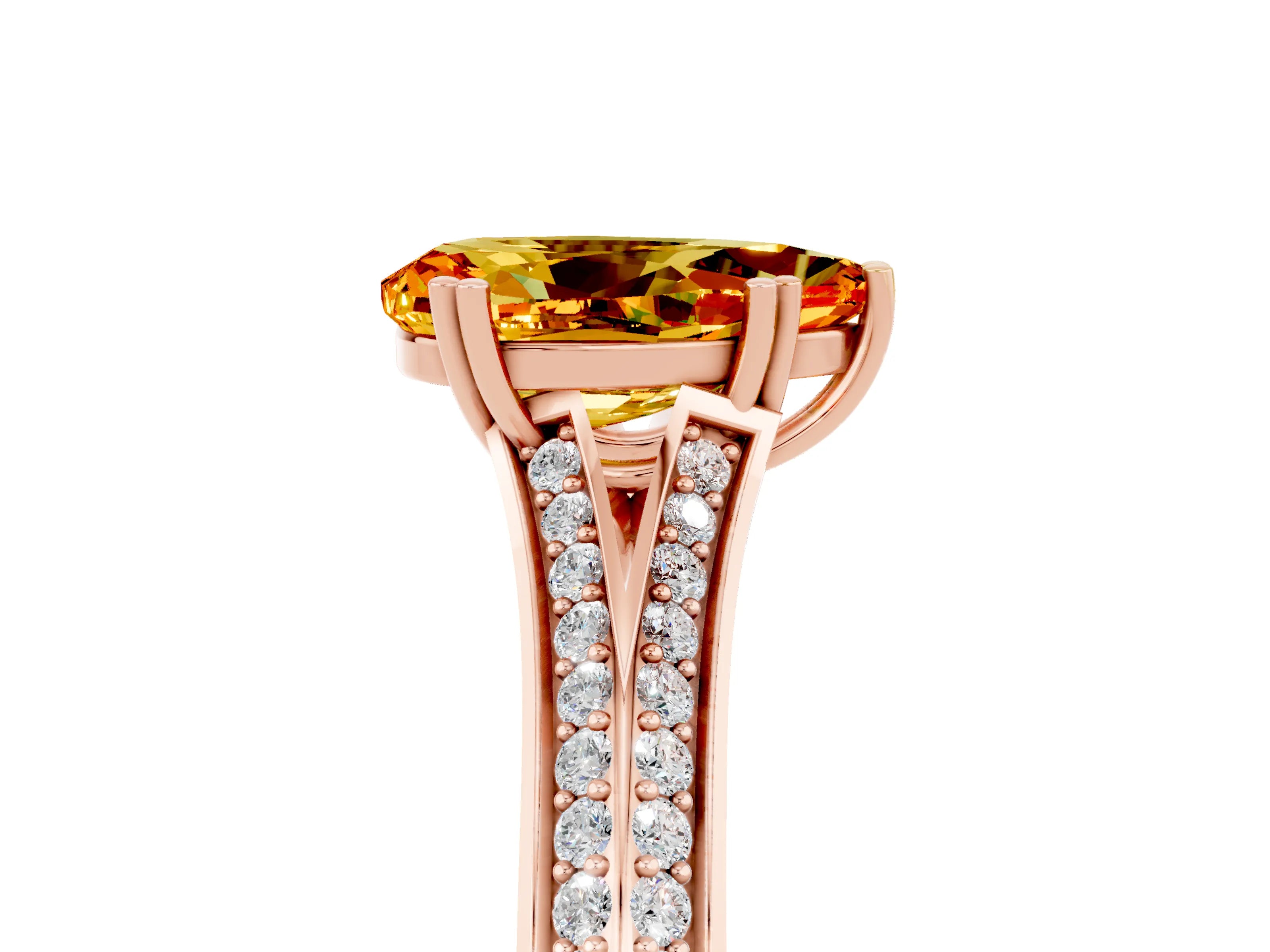 Rose gold Pear Cut Citrine Split Shank Engagement Ring with Pavé Band_5