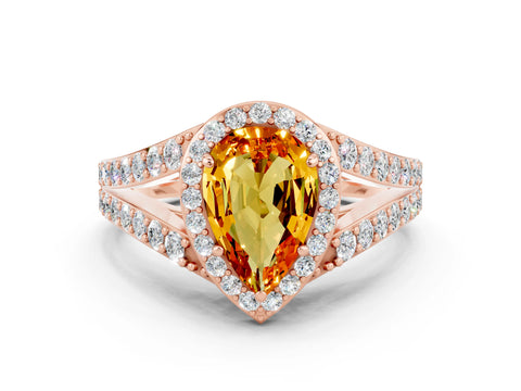 Rose gold Pear Cut Citrine Split Shank Halo Ring with Four-Prong Setting_12