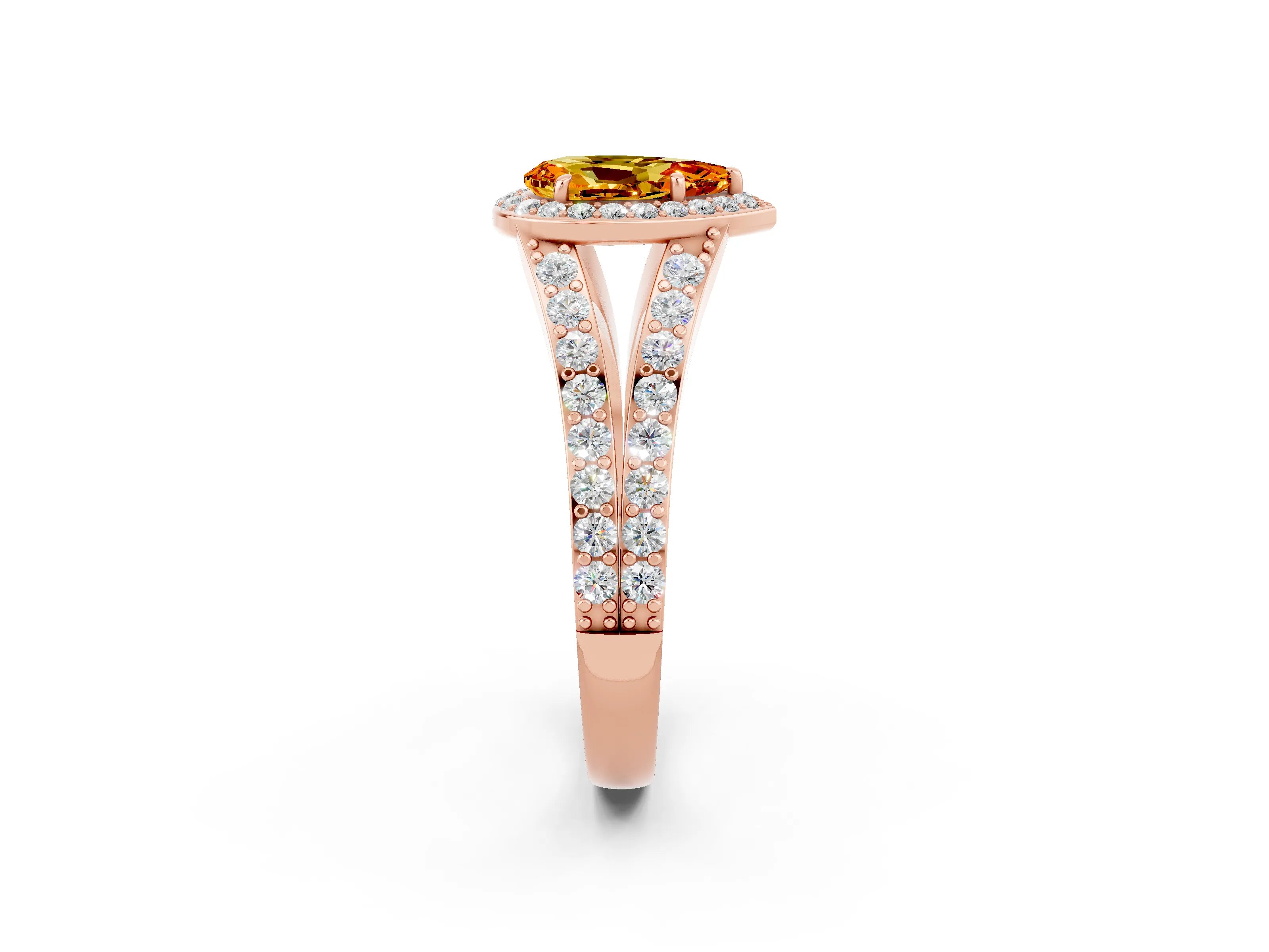 Rose gold Pear Cut Citrine Split Shank Halo Ring with Four-Prong Setting_14