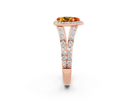 Rose gold Pear Cut Citrine Split Shank Halo Ring with Four-Prong Setting_14