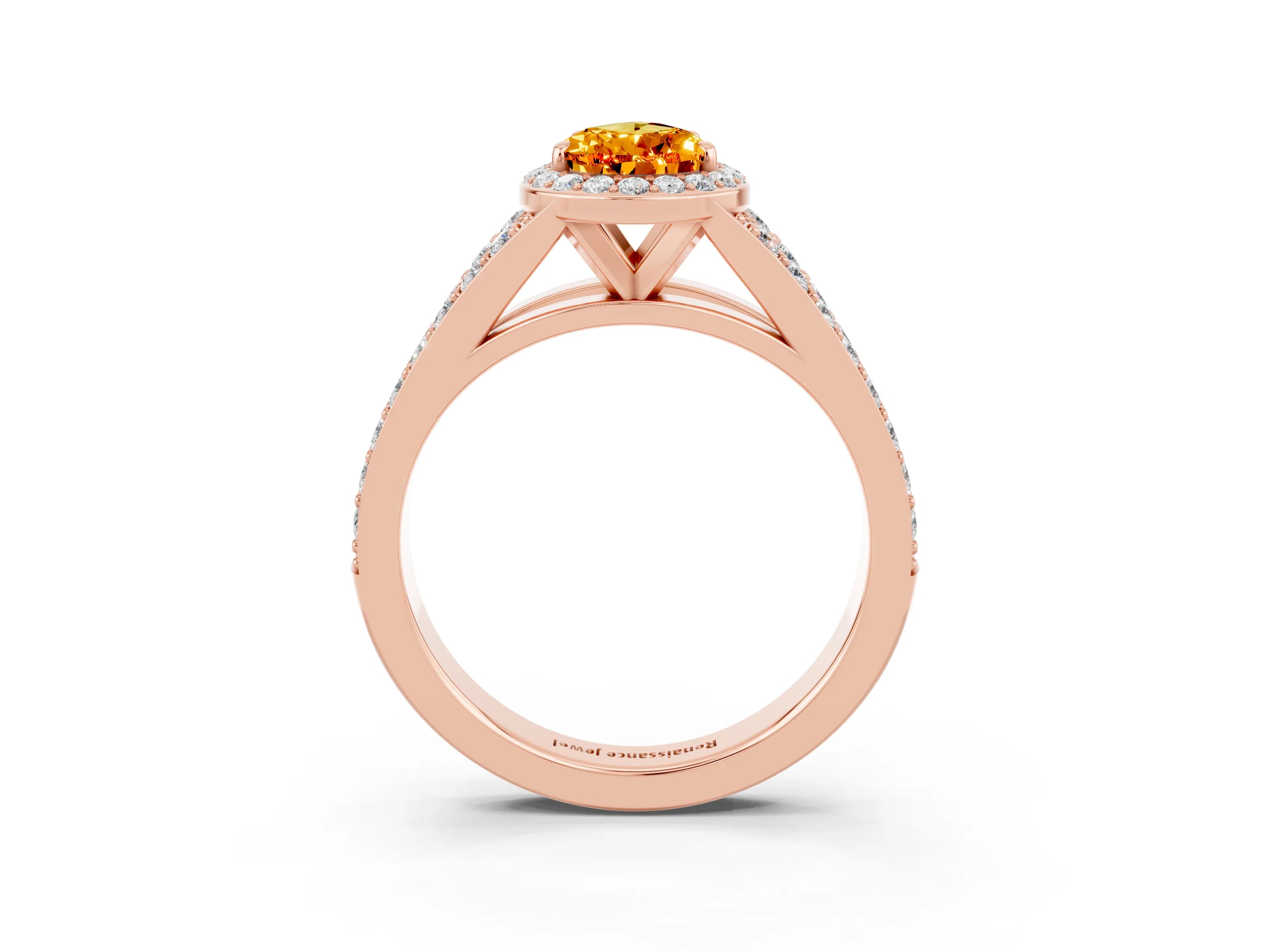 Rose gold Pear Cut Citrine Split Shank Halo Ring with Four-Prong Setting_15