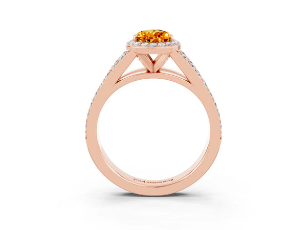 Rose gold Pear Cut Citrine Split Shank Halo Ring with Four-Prong Setting