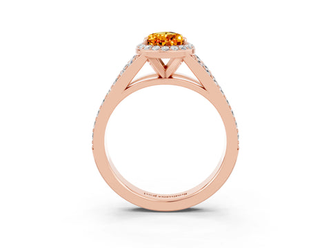 Rose gold Pear Cut Citrine Split Shank Halo Ring with Four-Prong Setting_15