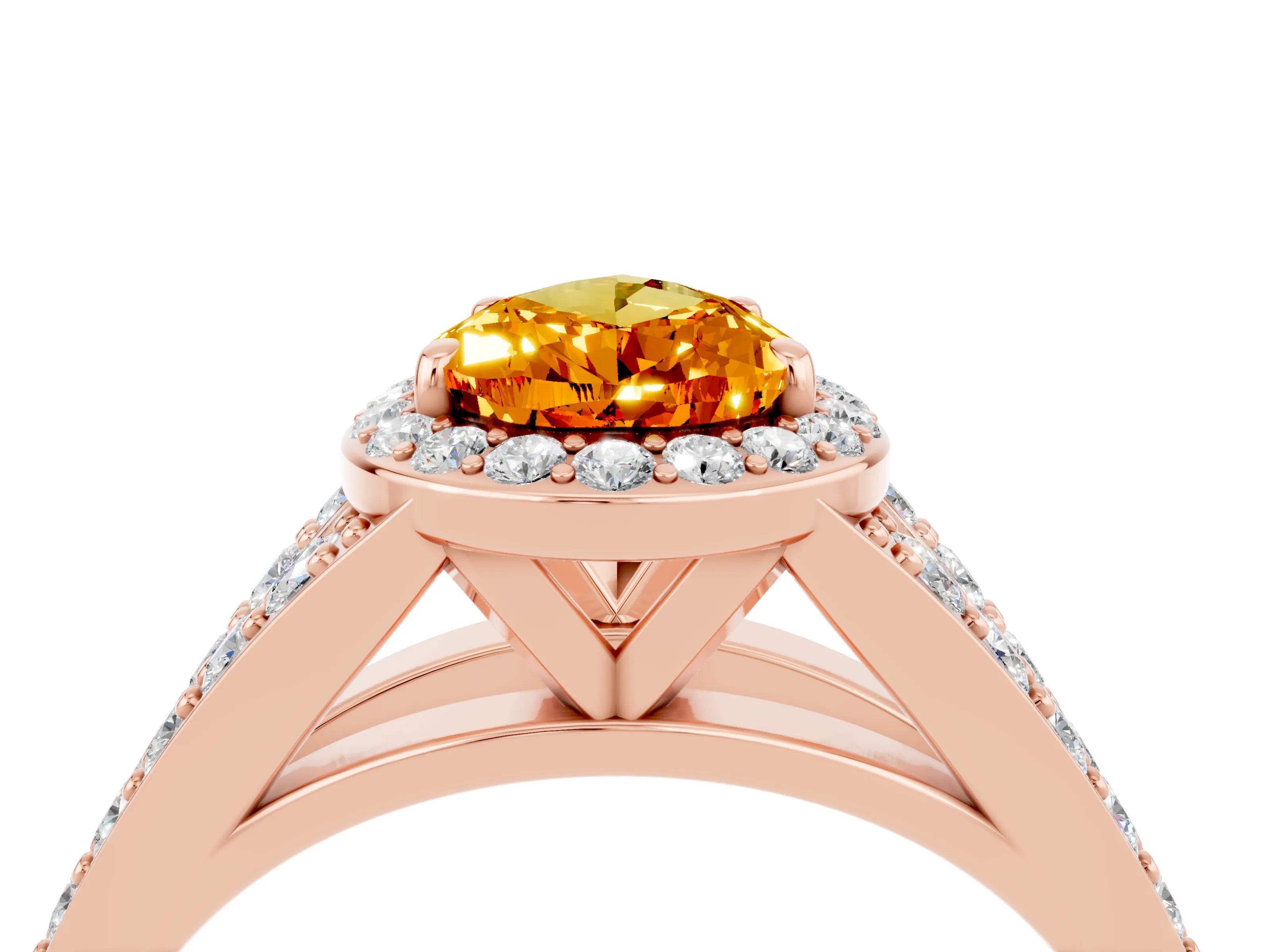 Rose gold Pear Cut Citrine Split Shank Halo Ring with Four-Prong Setting_16